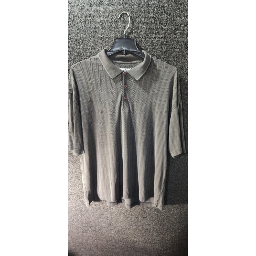 Burma Bibas Mens XXL Polo Shirt Herringbone Chevron Modal Blend Olive Grey